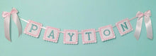Load image into Gallery viewer, Name Banner - Baby Name Banner - Nursery Decor - Personalized Embroidery - Embroidery Name Banner - Name Bunting - Embroidery Name Bunting