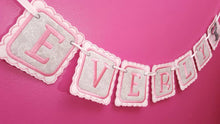 Load image into Gallery viewer, Name Banner - Baby Name Banner - Nursery Decor - Personalized Embroidery - Embroidery Name Banner - Name Bunting - Embroidery Name Bunting