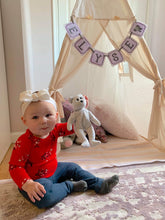 Load image into Gallery viewer, Name Banner - Baby Name Banner - Nursery Decor - Personalized Embroidery - Embroidery Name Banner - Name Bunting - Embroidery Name Bunting