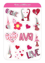 Load image into Gallery viewer, Valentine Gnome Sticker Sheet - Personalized Stickers