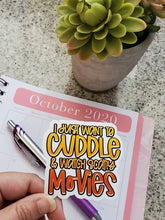 Load image into Gallery viewer, Cuddle and Watch Scary Movies Glossy Sticker