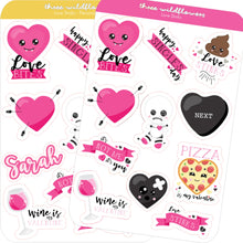 Load image into Gallery viewer, Anti-Valentine Sticker Sheet - Love Bites - Love Stinks - Personalized Stickers