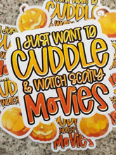 Load image into Gallery viewer, Cuddle and Watch Scary Movies Glossy Sticker