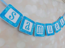 Load image into Gallery viewer, Name Banner - Baby Name Banner - Nursery Decor - Personalized Embroidery - Embroidery Name Banner - Name Bunting - Embroidery Name Bunting