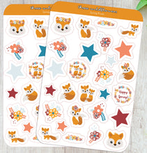 Load image into Gallery viewer, Fox Sticker Sheet, Floral Foxes Stickers, Spring Foxes
