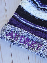 Load image into Gallery viewer, Purple and White Beanie with Pom Pom Hat
