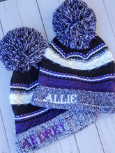Load image into Gallery viewer, Purple and White Beanie with Pom Pom Hat
