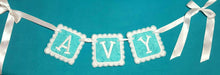 Load image into Gallery viewer, Name Banner - Baby Name Banner - Nursery Decor - Personalized Embroidery - Embroidery Name Banner - Name Bunting - Embroidery Name Bunting
