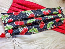 Load image into Gallery viewer, Ready to Ship Reusable Cotton Face Mask with Pocket for filter. Retro cherries on polka dots
