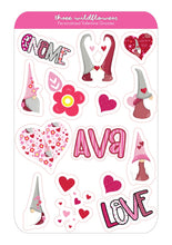 Load image into Gallery viewer, Valentine Gnome Sticker Sheet - Personalized Stickers
