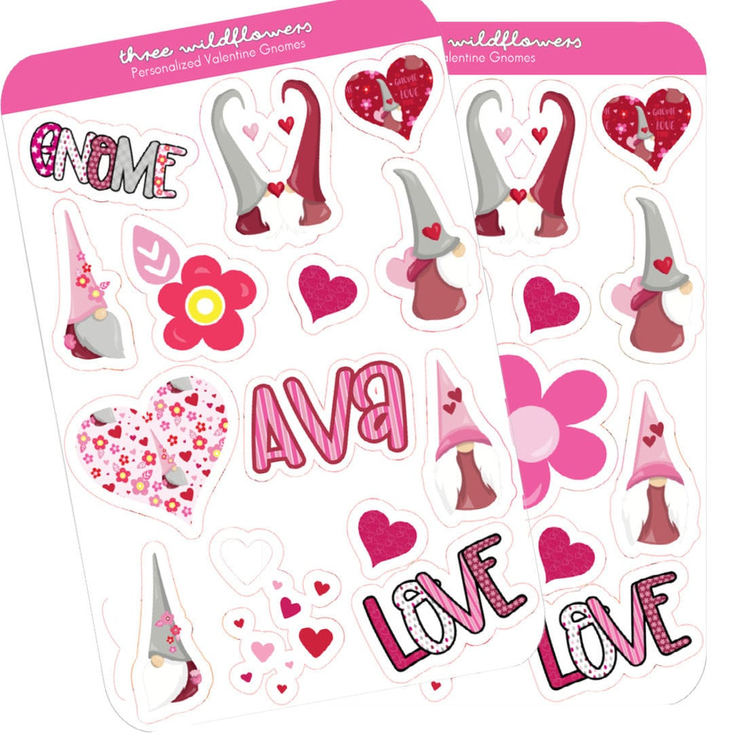 Valentine Gnome Sticker Sheet - Personalized Stickers
