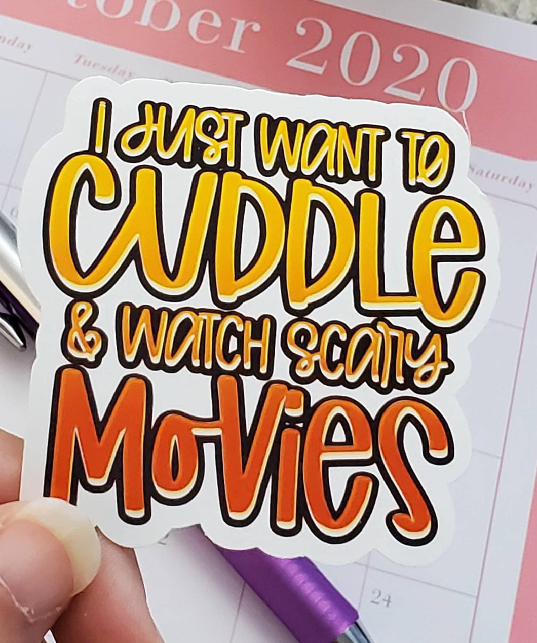 Cuddle and Watch Scary Movies Glossy Sticker