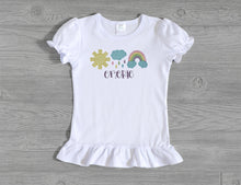 Load image into Gallery viewer, Springtime Rainbow Rain Cloud Sunshine Embroidered Top

