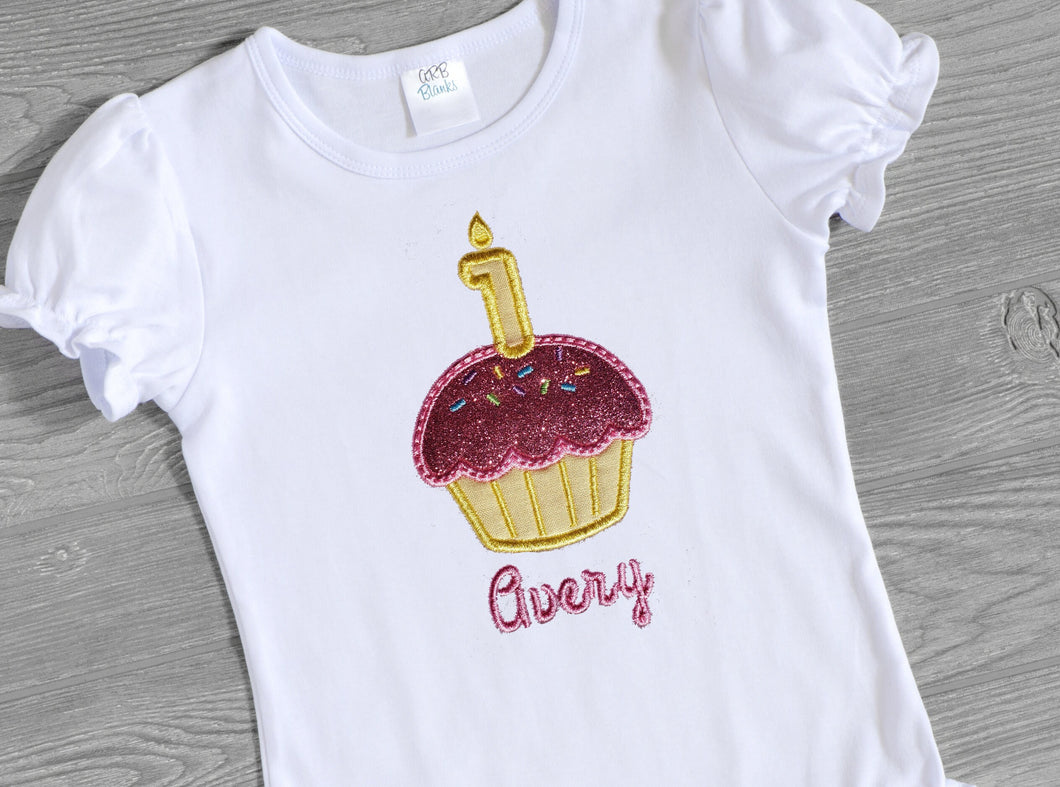 Personalized Birthday Cupcake Embroidered Top