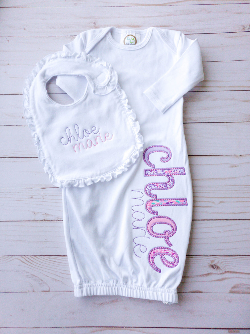 Personalized Baby Gown with Bib - Baby Shower Gift - Coming Home Outfit