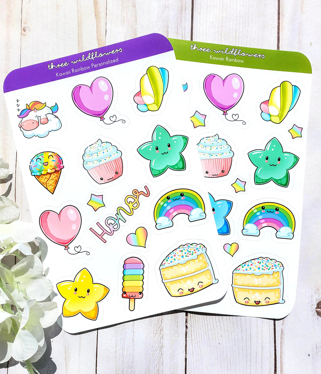 Kawaii Rainbow Sticker Sheet - Personalized Stickers