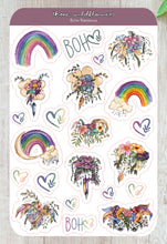 Load image into Gallery viewer, Boho Beauty Sticker Sheet, Watercolor Rainbows and Floral Feathers Stickers
