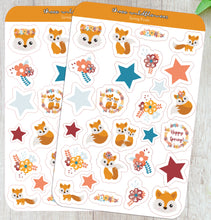 Load image into Gallery viewer, Fox Sticker Sheet, Floral Foxes Stickers, Spring Foxes
