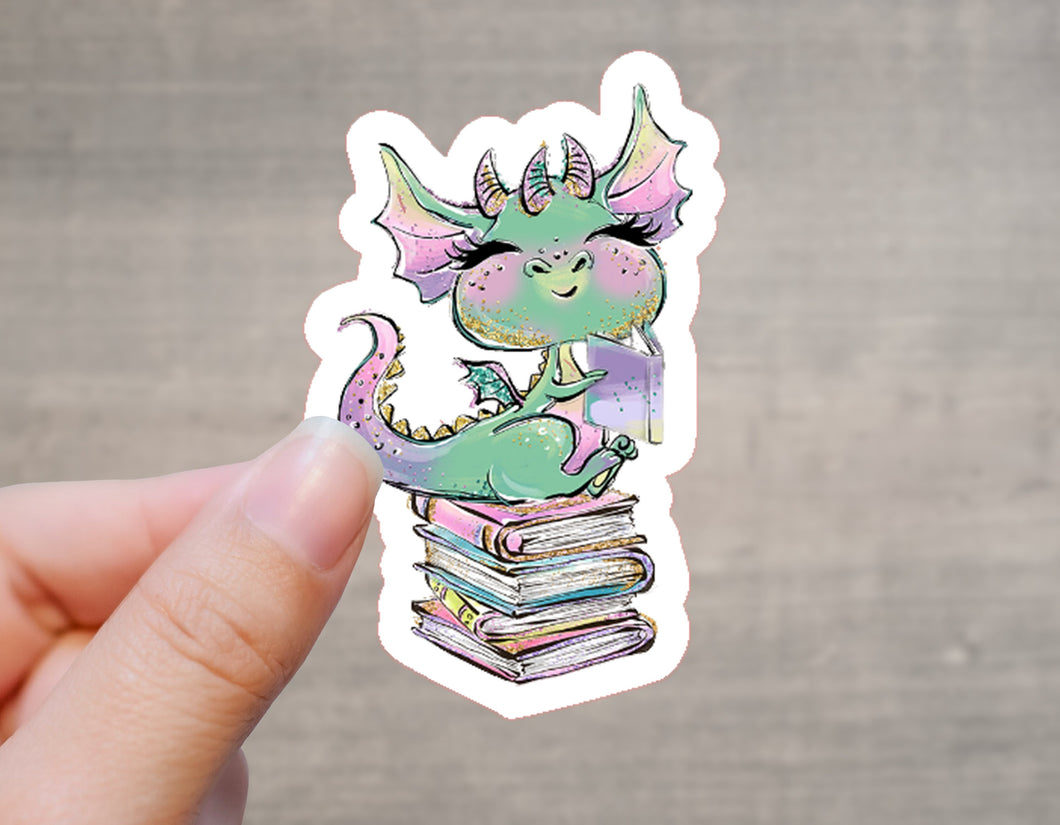 Reading Book Dragon Sticker