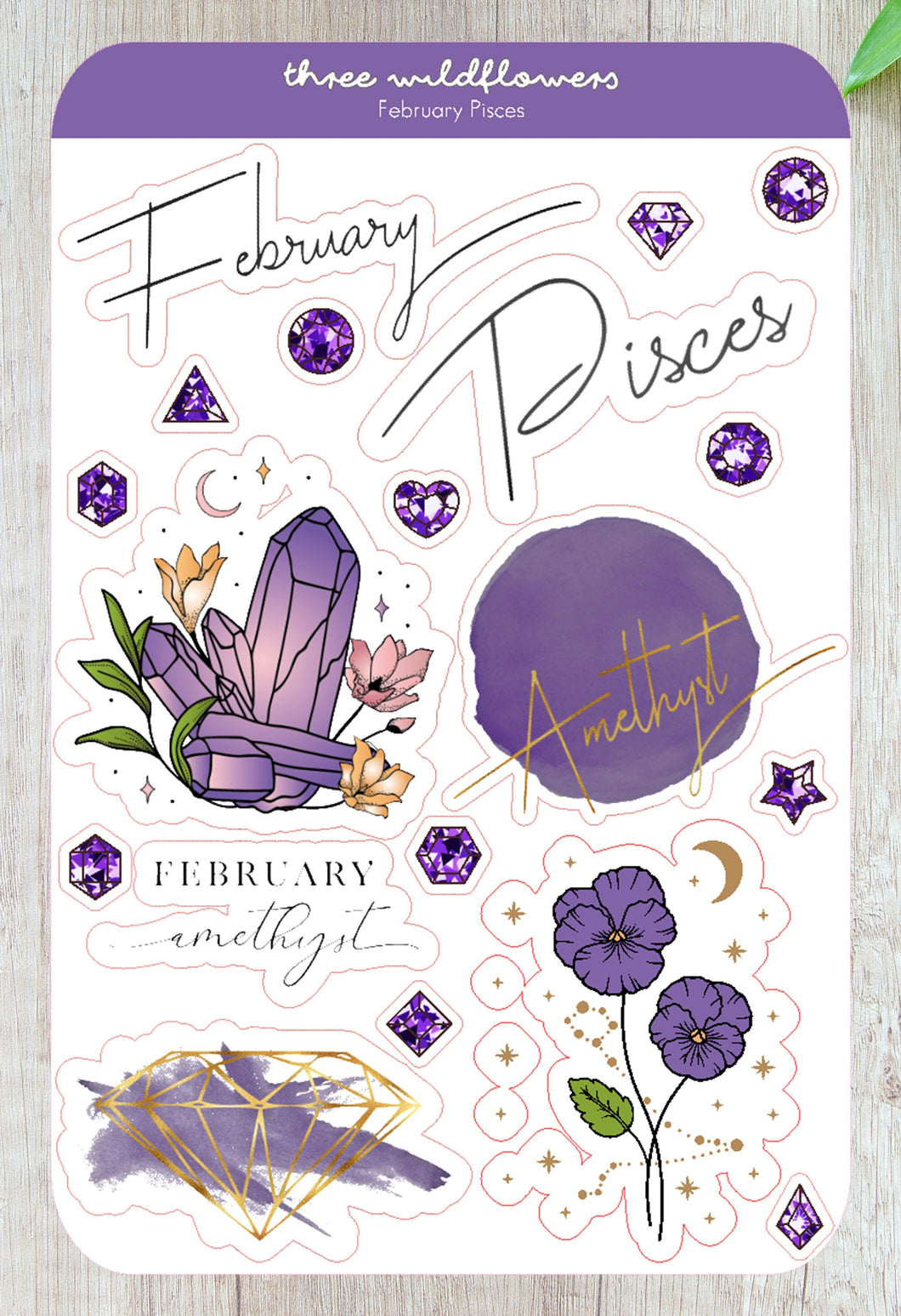 February Pisces Stickers - February Birthday Sticker - Violet Stickers - Amethyst Sticker