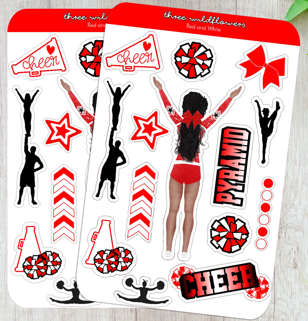 Cheerleader Sticker Sheet Red and White School Team Colors
