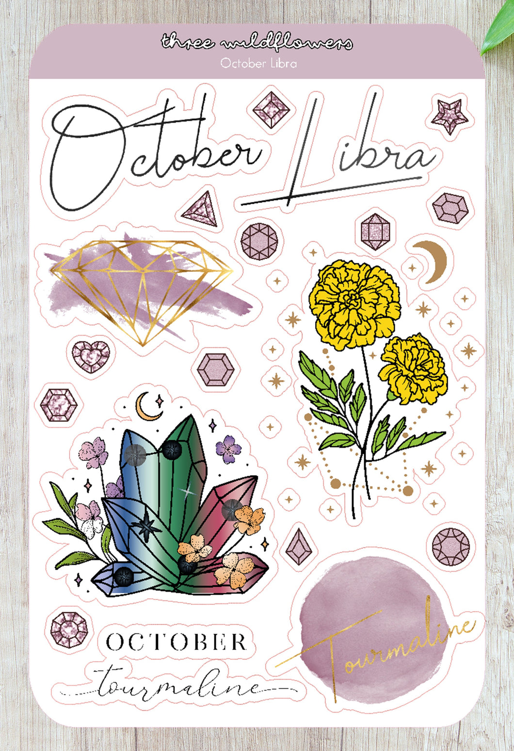 October Libra Stickers - October Birthday Sticker - Marigold Glory Stickers - Tourmaline Birthstone Sticker