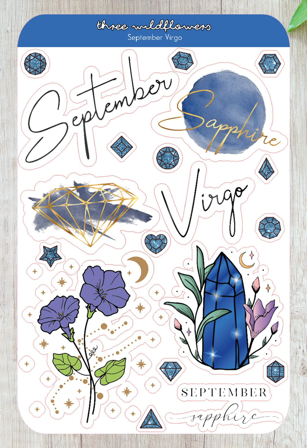 September Virgo Stickers - September Birthday Sticker - Morning Glory Stickers - Sspphire Birthstone Sticker
