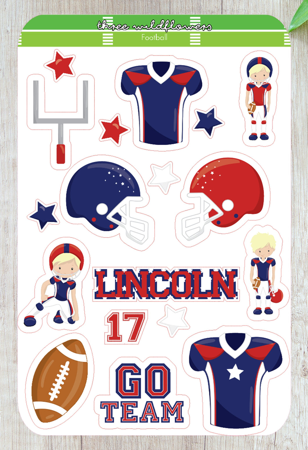 Football Sticker Sheet, Personalized Football Stickers