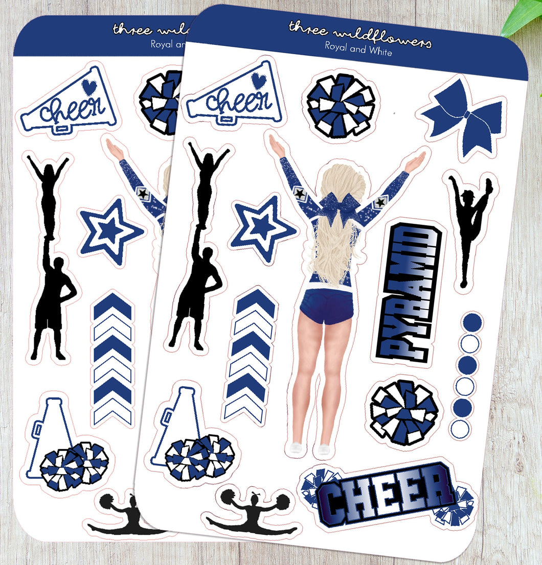 Cheerleader Sticker Sheet Royal Blue and White School Team Colors